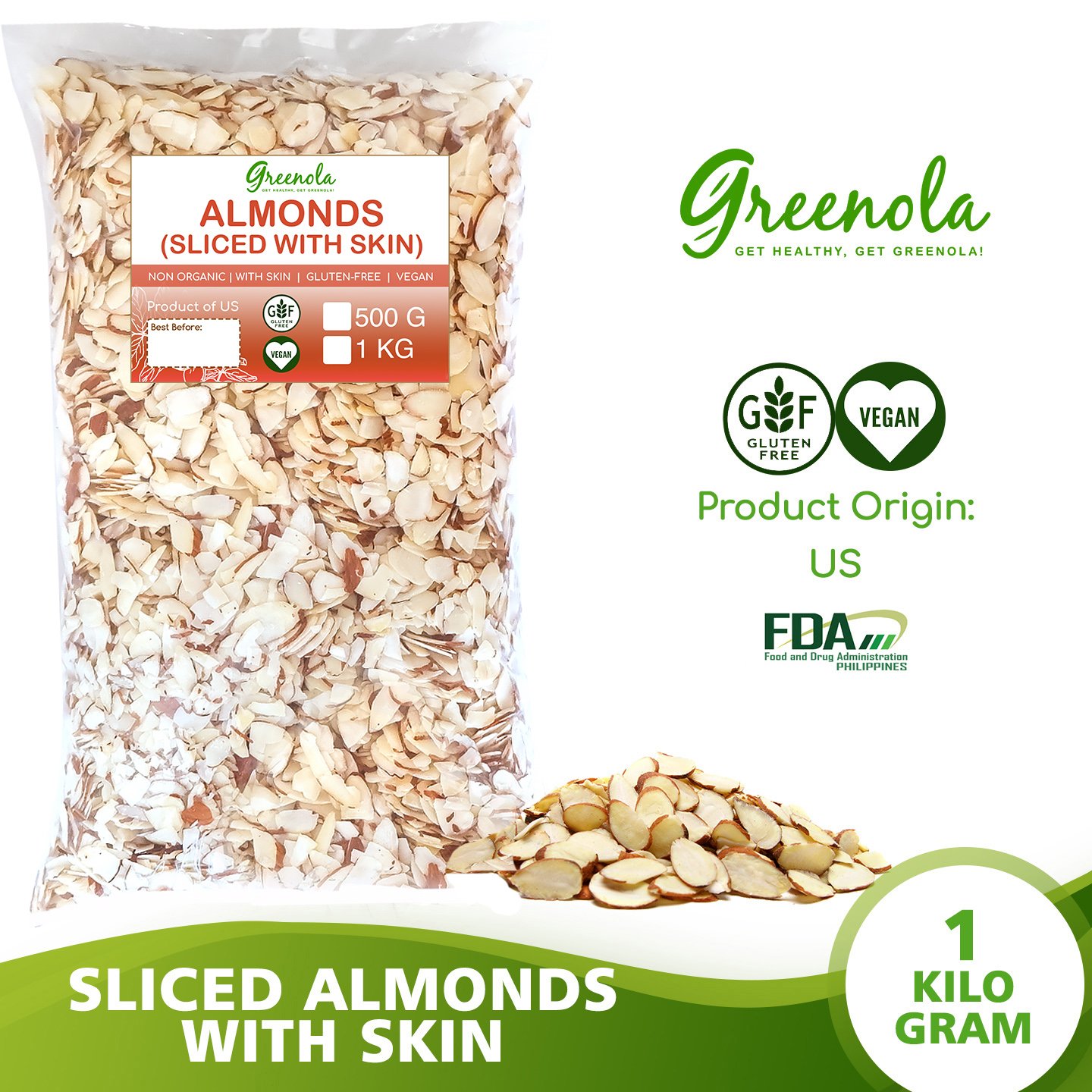 Greenola Sliced Almond with Skin Bulk 250g 500g 1kg Greenola